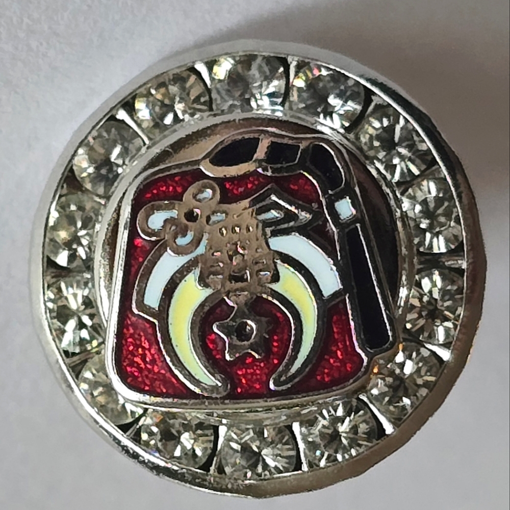 Vintage Shriners lapel pin enamel silver tone in box masonic freemason brooch